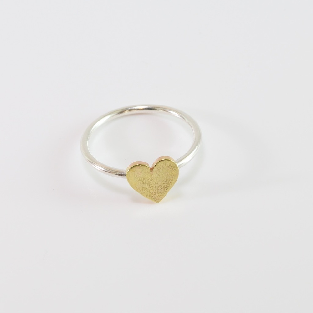 Handmade Sterling Silver Ring Brass Heart Size 8 Mixed Metal Minimalist